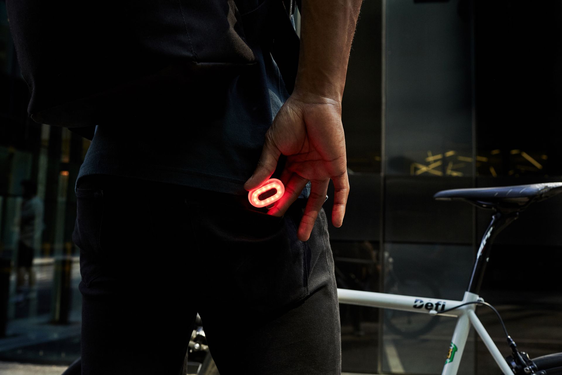 Beryl light in a cyclist pocket