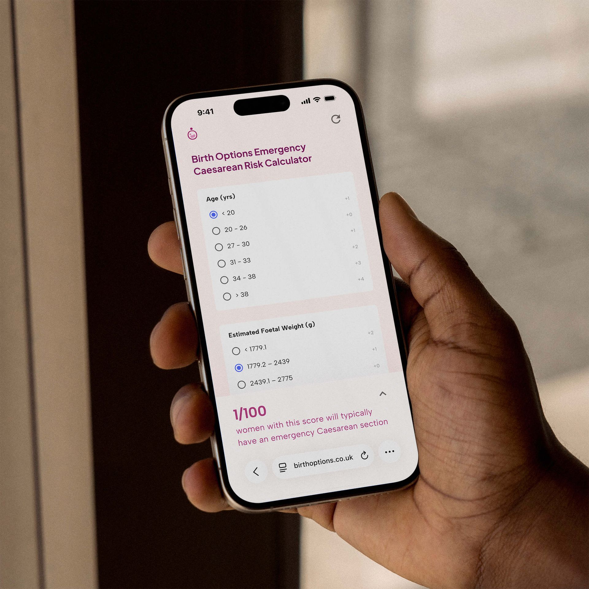 Birth Options app on mobile phone