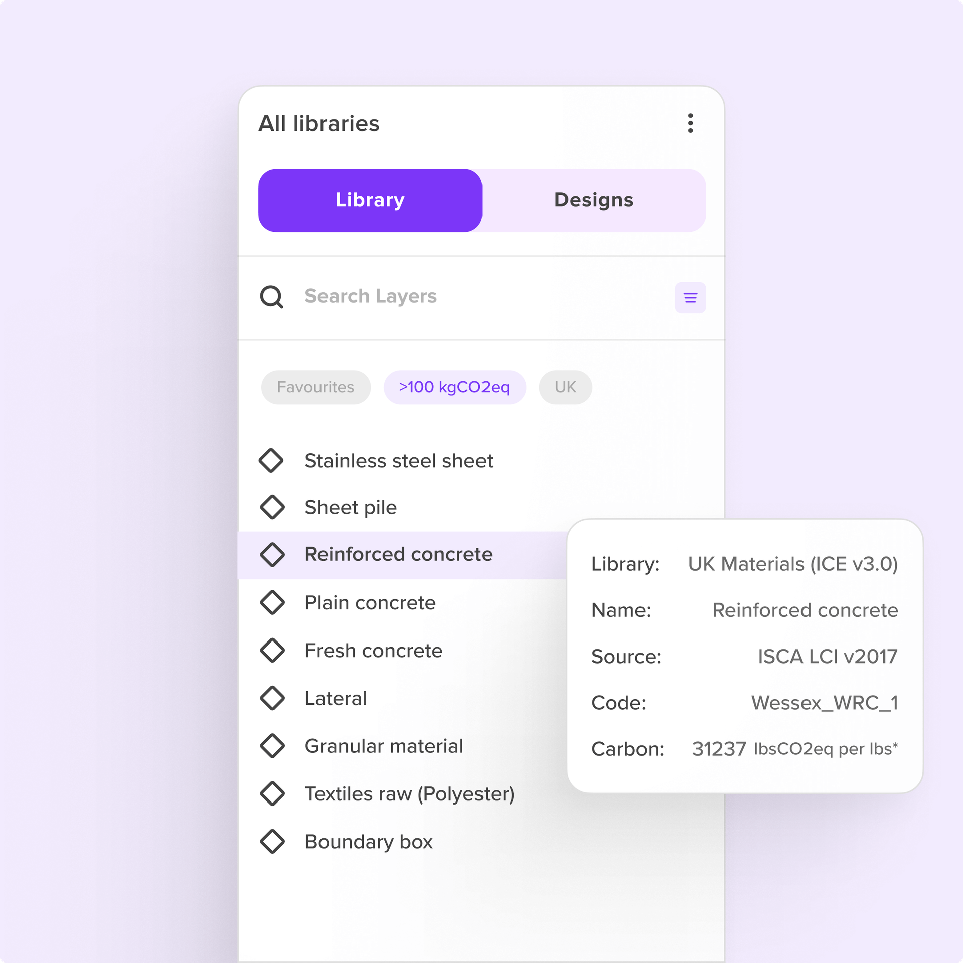 Carbon Portal dialog designs showing all libraries for an project