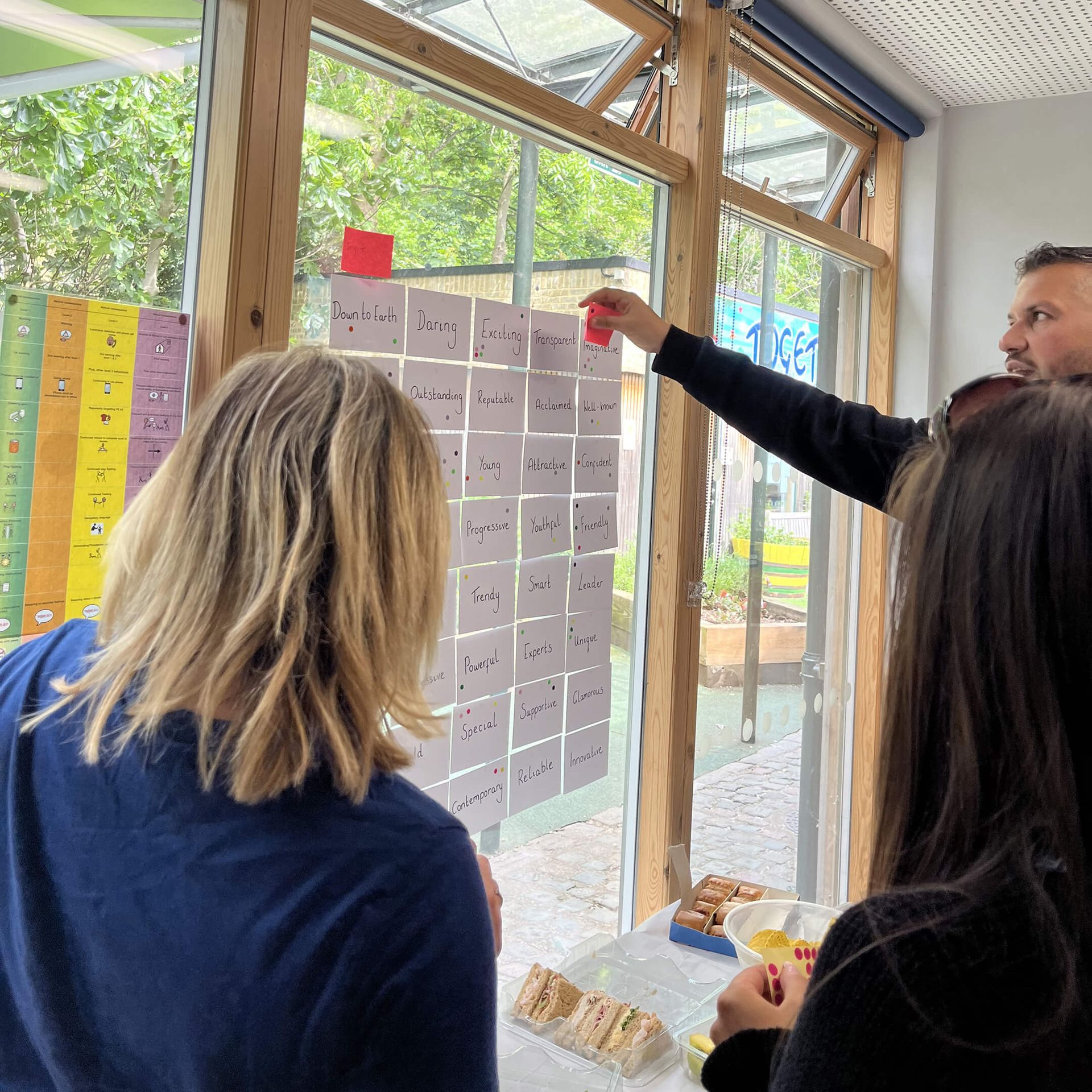 Court Islington crew discussing in front of a whiteboard