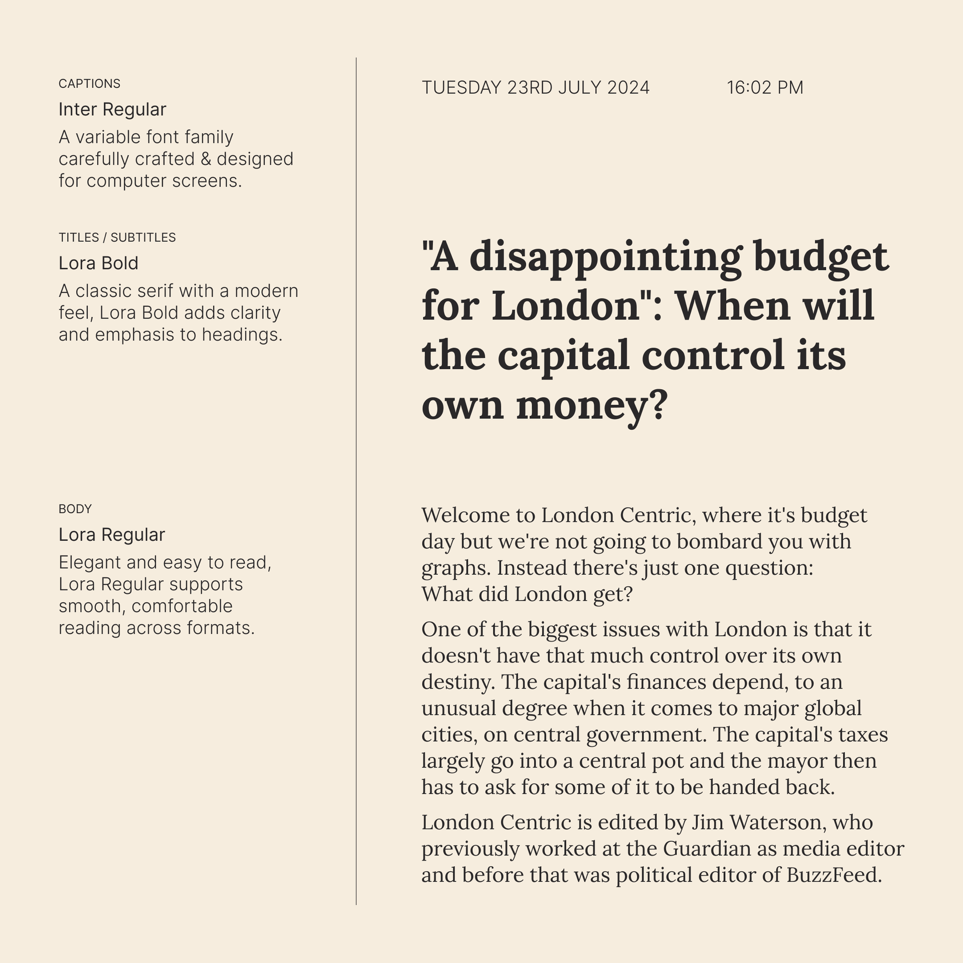 Examples of typography used in London Centric branding