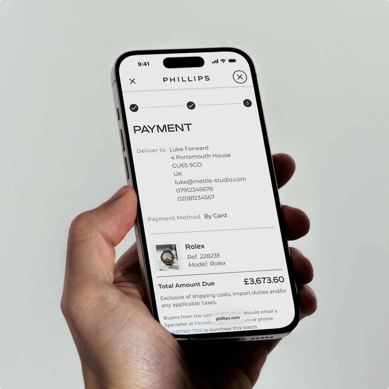 Phillips checkout screen in a mobile