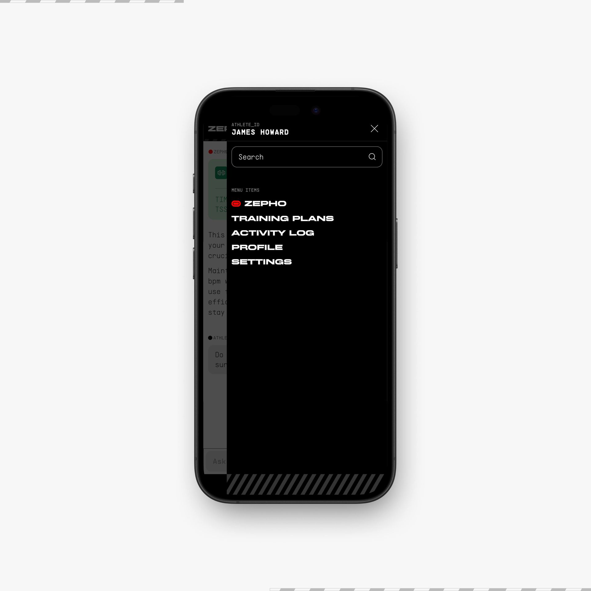 Zepho app in a mobile phone