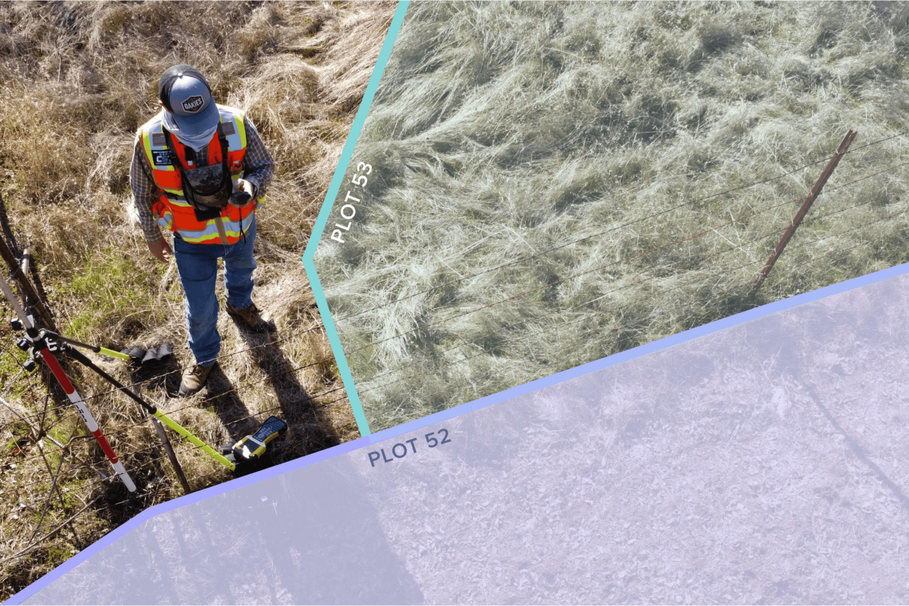 Photo taken from a drone showing a worker measuring a property